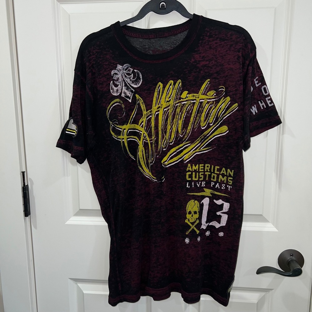 Affliction American Customs Short Sleeve T-Shirt Size‎ Large Red Black